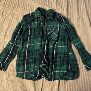 Green Plaid Button-Up Shirt Large